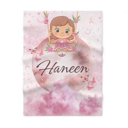 Customized  name Soft Fleece Blanket for Baby Girls |Moon Swing Design