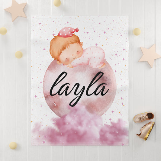 Custom Name in endlish  Soft Fleece Baby girl Blanket