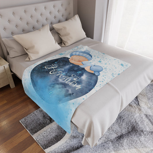 Personalized baby & toddler boy Minky Blanket Sleeping boy on moon  