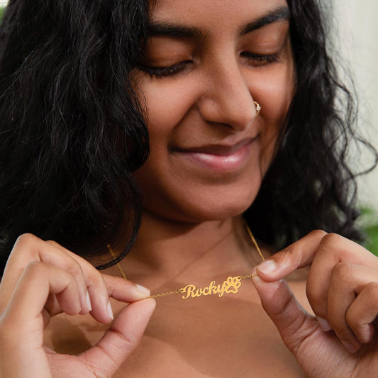 Personalized Name gold Necklace & Paw Print 